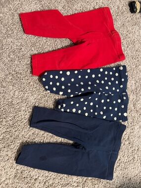 Cotton Leggings - Red & Navy Polka Dot & Navy - Set of 3- 9-12 months